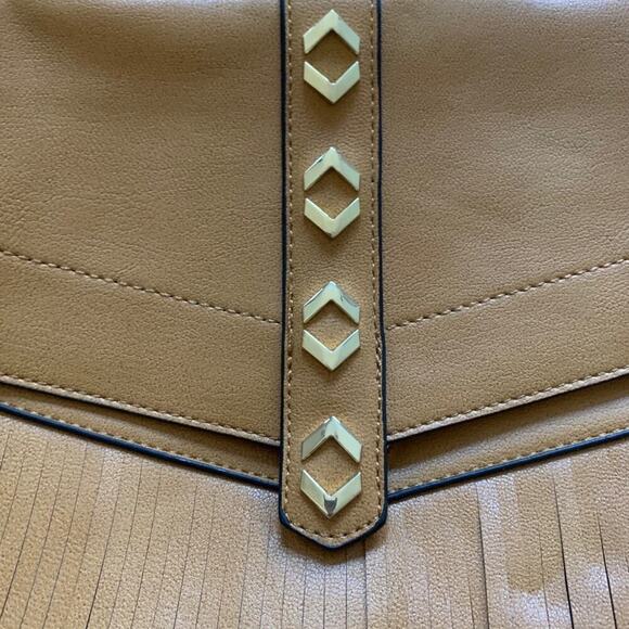 NEW BCBGeneration Dylan messenger bag mustard yellow medium tan fringe detail - Picture 7 of 12